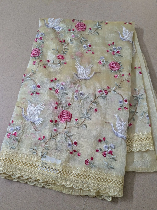 Designer Tissue Embroidery  - Cream