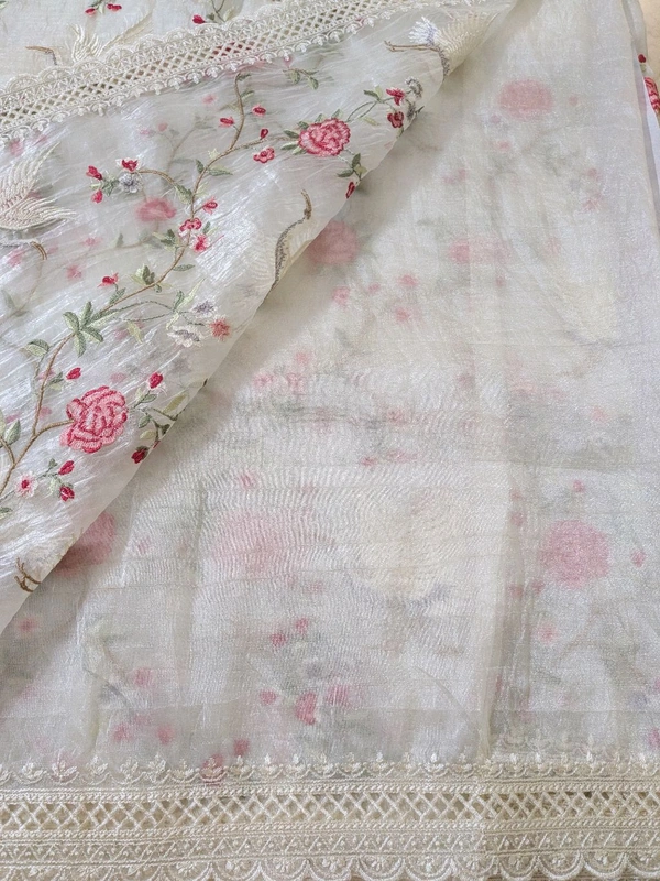 Designer Tissue Embroidery  - White