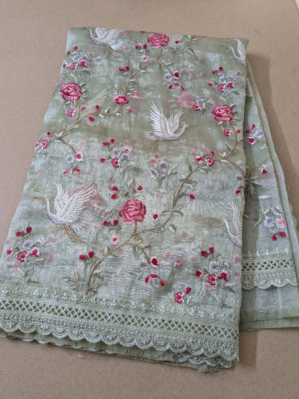 Designer Tissue Embroidery  - Yellow Green