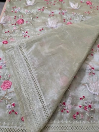 Designer Tissue Embroidery  - Yellow Green