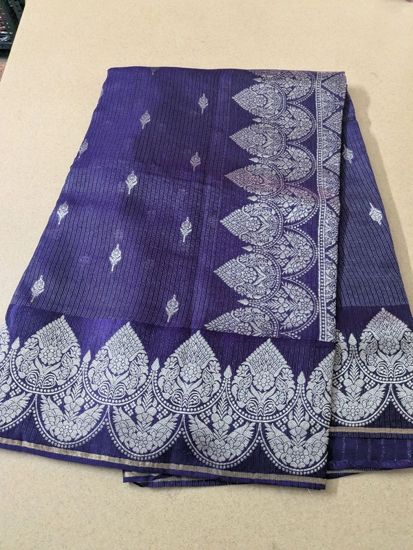Pure Mushru Tissue Kota Designer  - Pigment Indigo