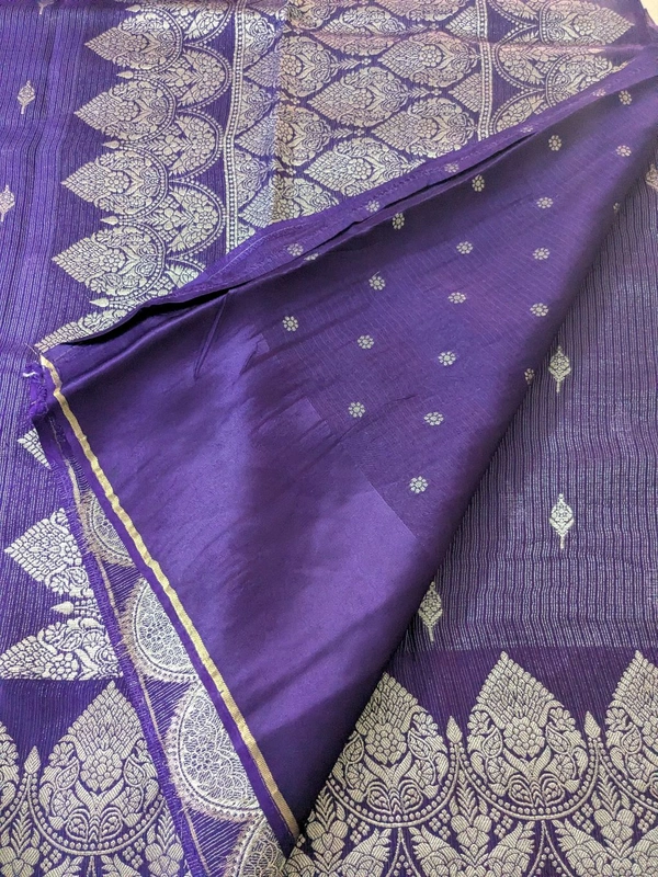 Pure Mushru Tissue Kota Designer  - Pigment Indigo