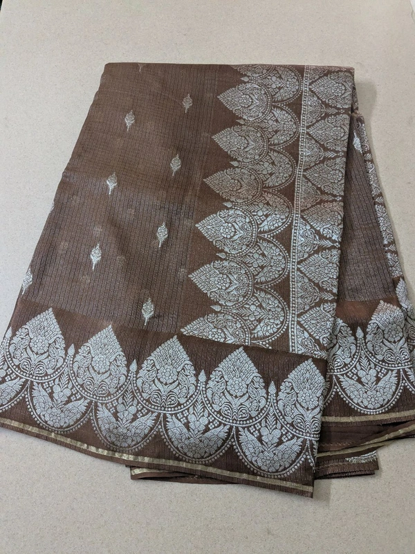 Pure Mushru Tissue Kota Designer  - Brown