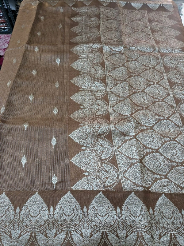 Pure Mushru Tissue Kota Designer  - Brown