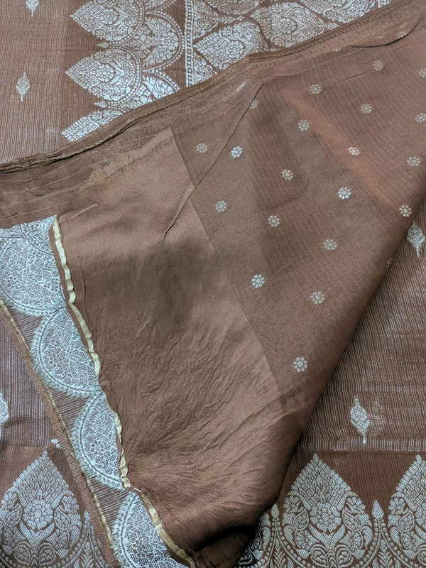 Pure Mushru Tissue Kota Designer  - Brown