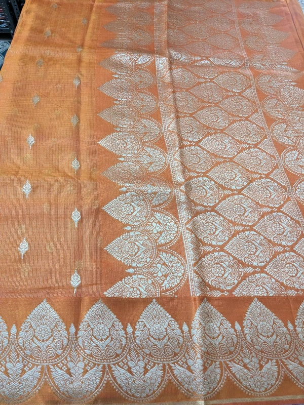 Pure Mushru Tissue Kota Designer  - orange
