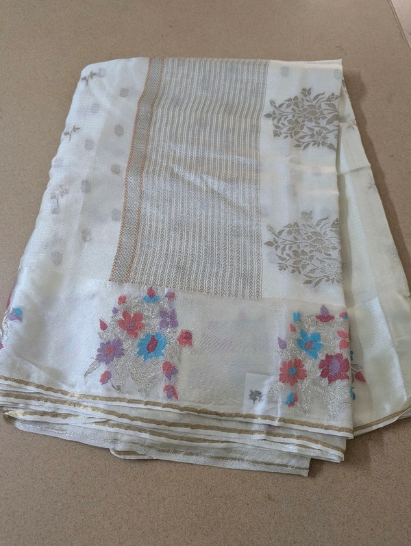 Designer Mushru Kota With Meena - White