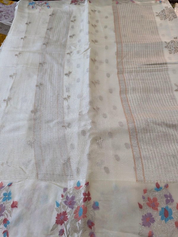 Designer Mushru Kota With Meena - White