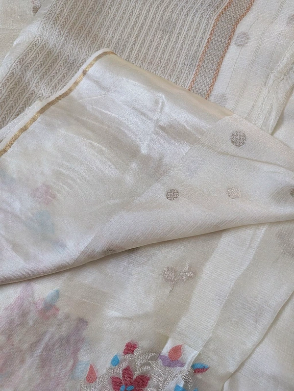 Designer Mushru Kota With Meena - White