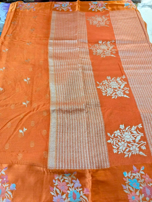 Designer Mushru Kota With Meena - Orange