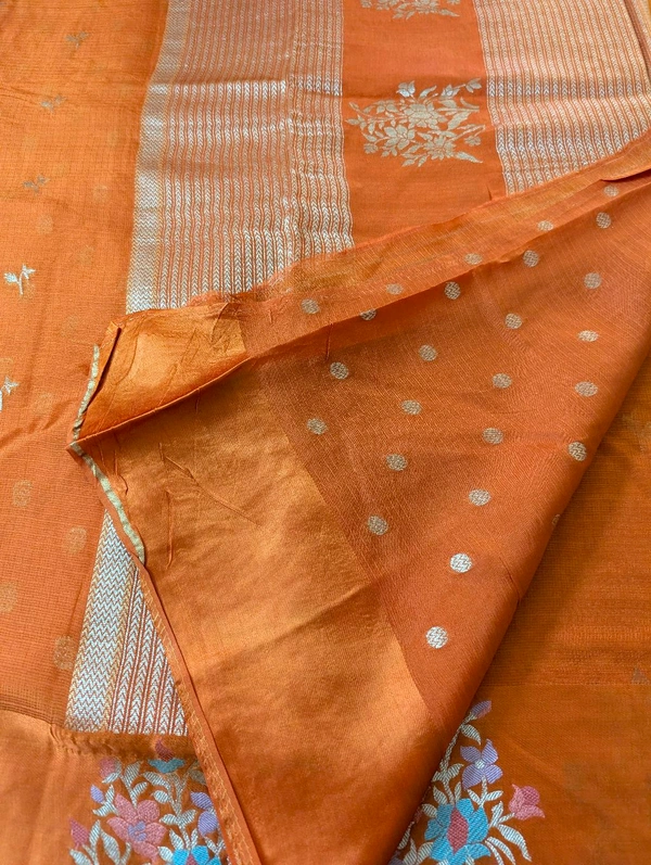 Designer Mushru Kota With Meena - Orange