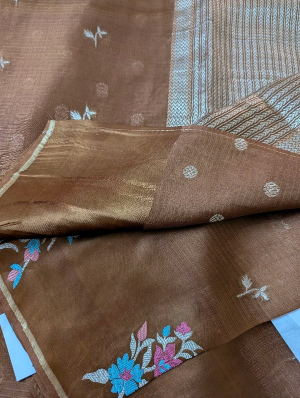 Designer Mushru Kota With Meena - Brown