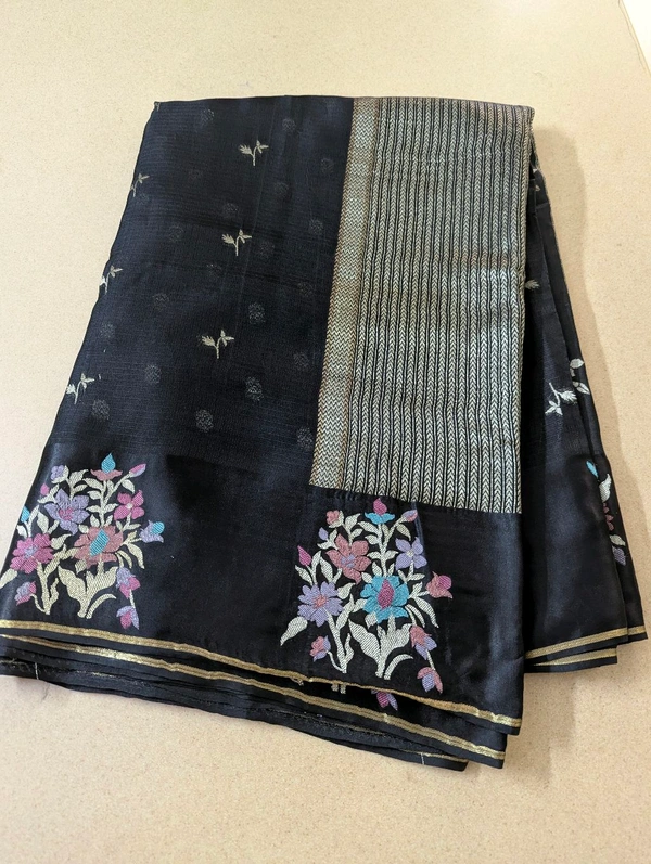 Designer Mushru Kota With Meena - Black