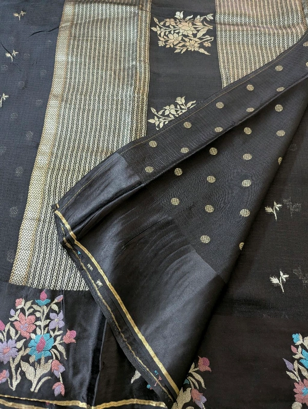 Designer Mushru Kota With Meena - Black