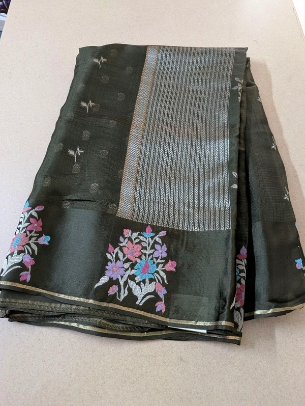 Designer Mushru Kota With Meena - Thatch Green