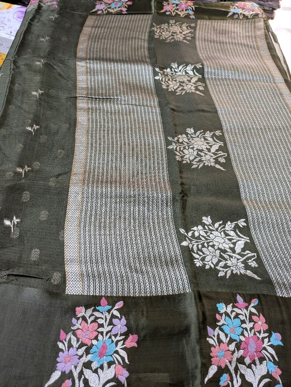 Designer Mushru Kota With Meena - Thatch Green