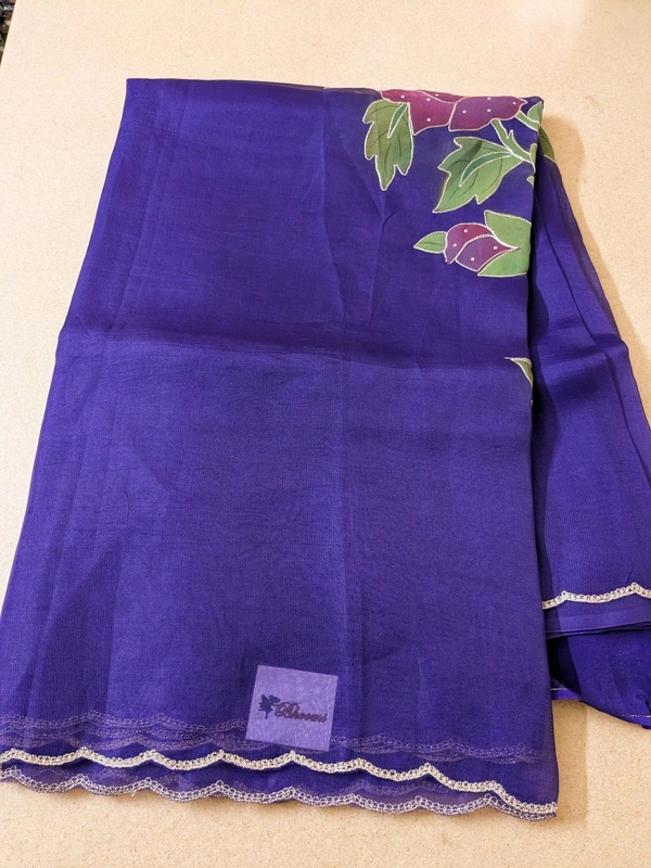 Pure Handloom Designer Organza  - Pigment Indigo