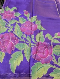 Pure Handloom Designer Organza  - Pigment Indigo