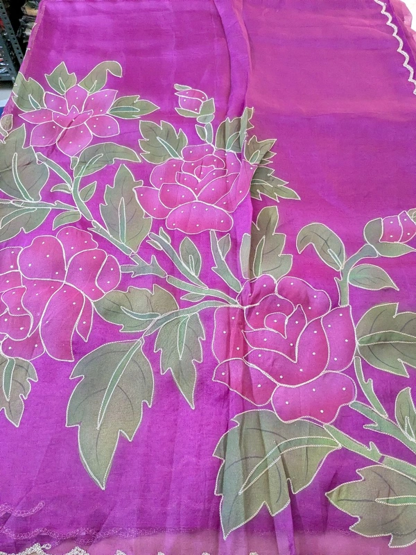 Pure Handloom Designer Organza  - Purple