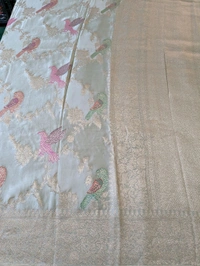 Pure Mushru With Meena Designer  - Snowy Mint