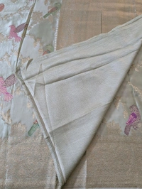 Pure Mushru With Meena Designer  - Snowy Mint