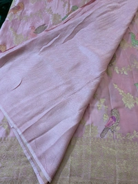 Pure Mushru With Meena Designer  - Pink Lace