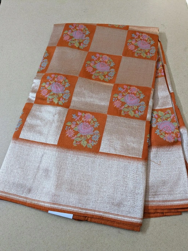 Pure Tissue With Meena Reshma Work - Orange