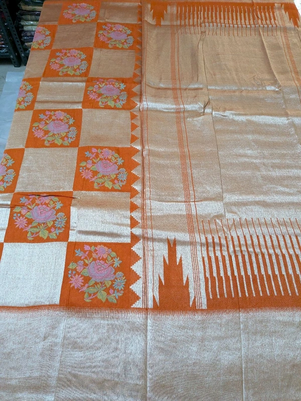 Pure Tissue With Meena Reshma Work - Orange