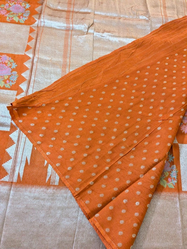 Pure Tissue With Meena Reshma Work - Orange