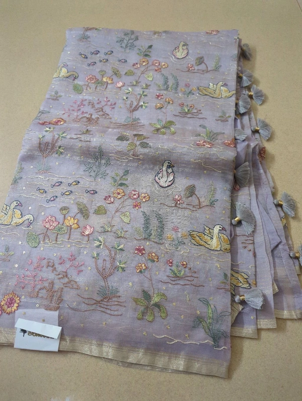 PURE HANDLOOM ORGANZA TISSUE - Blue Chalk