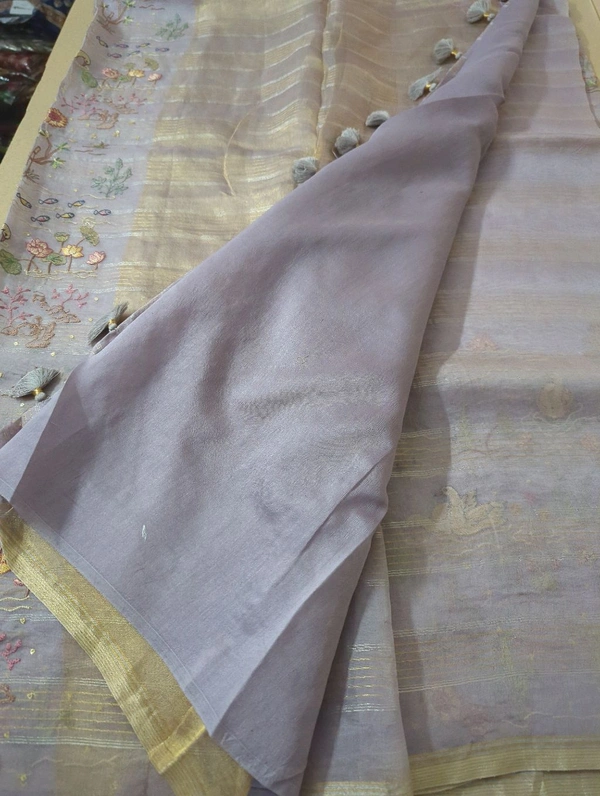 PURE HANDLOOM ORGANZA TISSUE - Blue Chalk