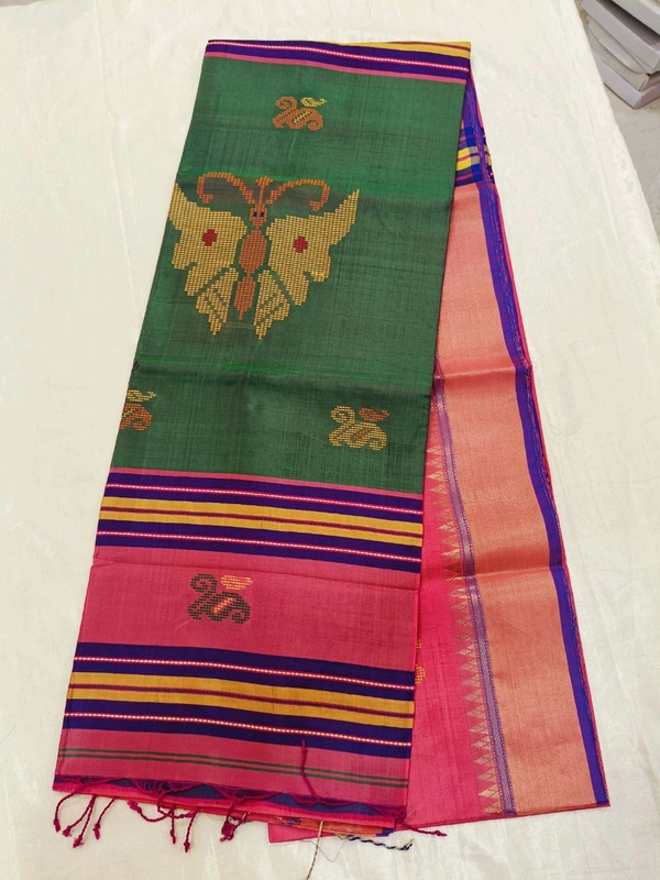 PURE KATAN Saree - green withpeach