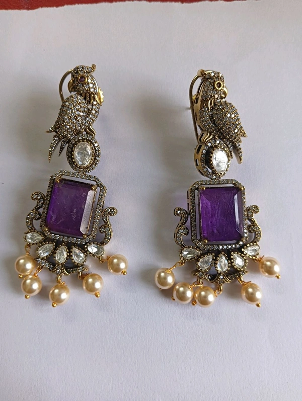 Victorian Ear Hangings - Electric Violet