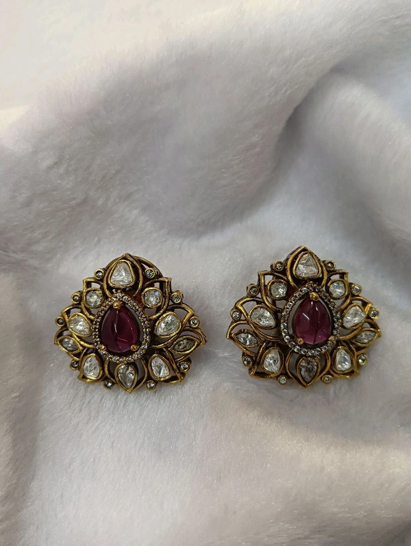 Victorian Studs With Mossanites  - Red