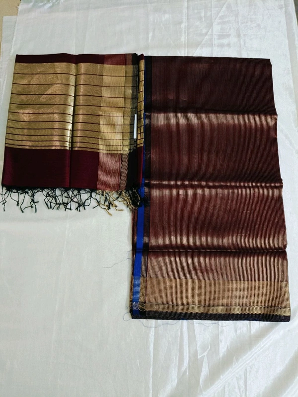Pure Handloom Maheswari Dress Material - brown wit gold