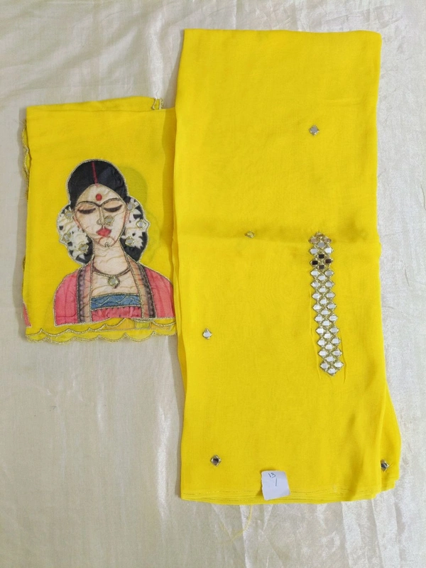 Pure Organza 2 Peice Dress Material - yellow 13