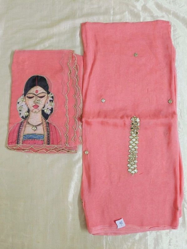 Pure Organza 2 Peice Dress Material - watermelon red 20