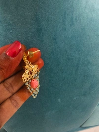 Earrings With Lotus Bud And Green Beads