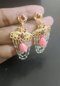 Earrings With Lotus Bud And Green Beads