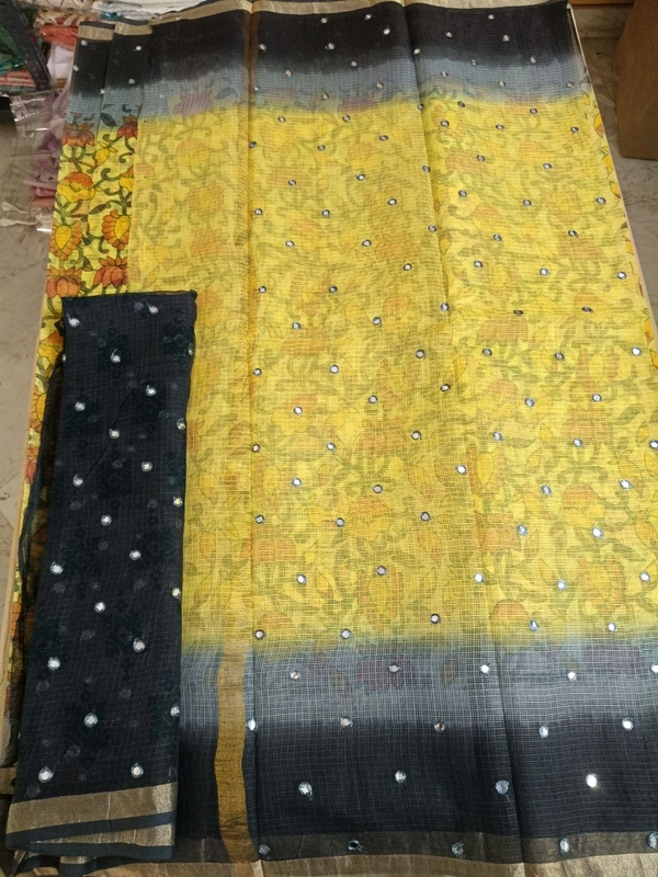 Pure Cotton Kota - black boarder, Flowers