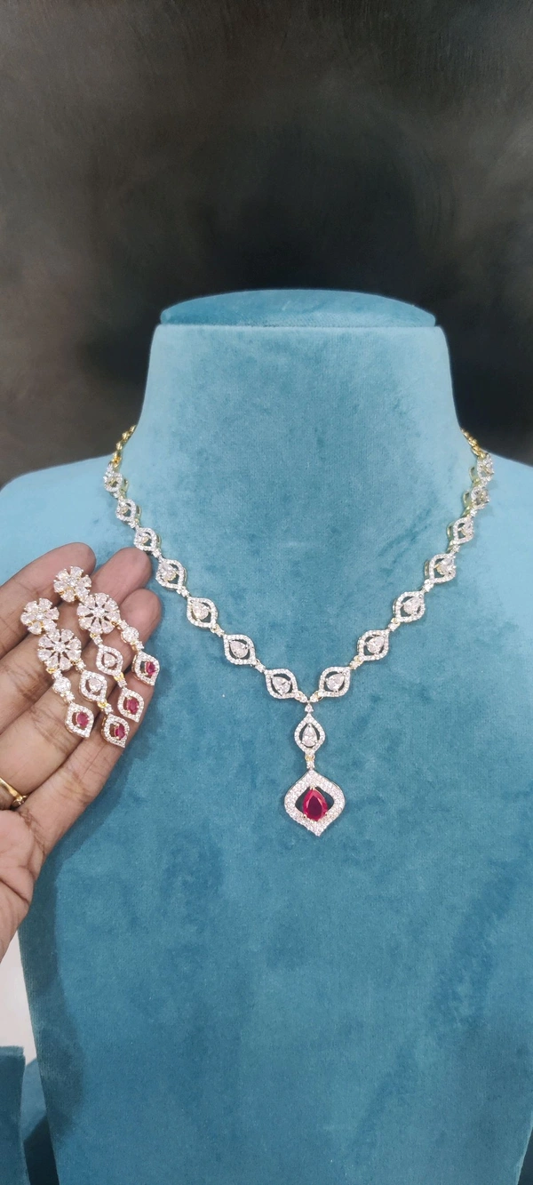 Gj Polish Stones Neck Set - ruby