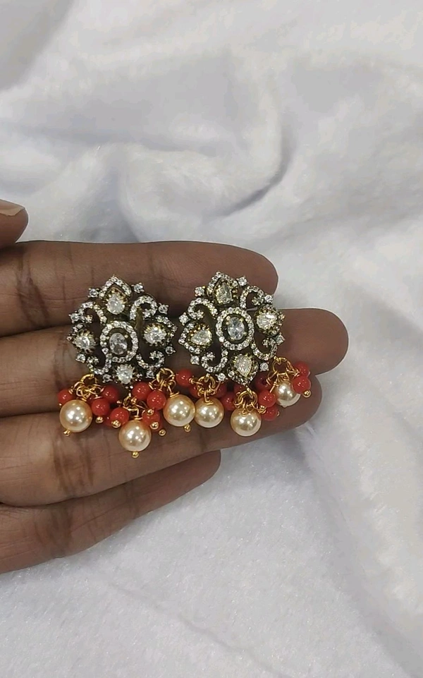 Victorian Earrings With Mossanites - coral and Swarovski