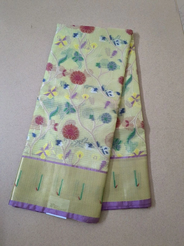 pure silk kota pythani - lemon yellow