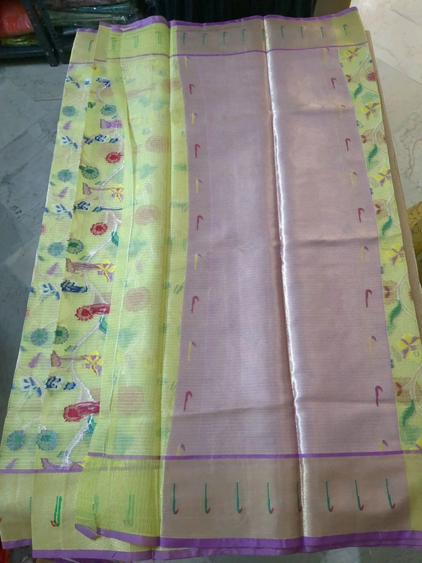 pure silk kota pythani - lemon yellow