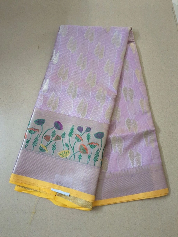 pure silk kota pythani - pink flowers