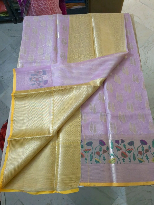 pure silk kota pythani - pink flowers