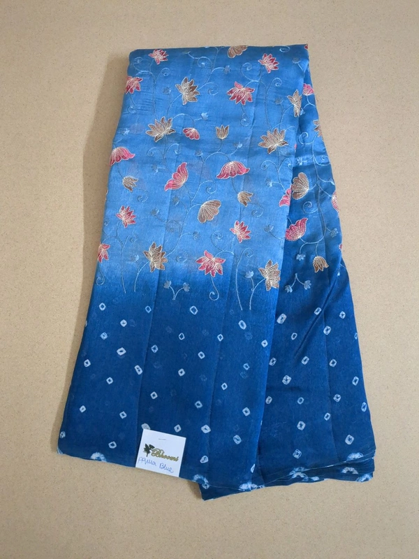 Pure Raw Silk Bhandhini - aqua blue
