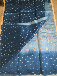 Pure Raw Silk Bhandhini - aqua blue