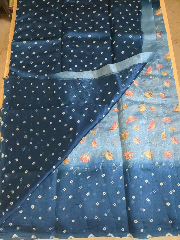 Pure Raw Silk Bhandhini - aqua blue