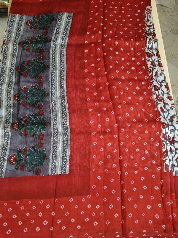 Pure Raw Silk Block Prints - Red